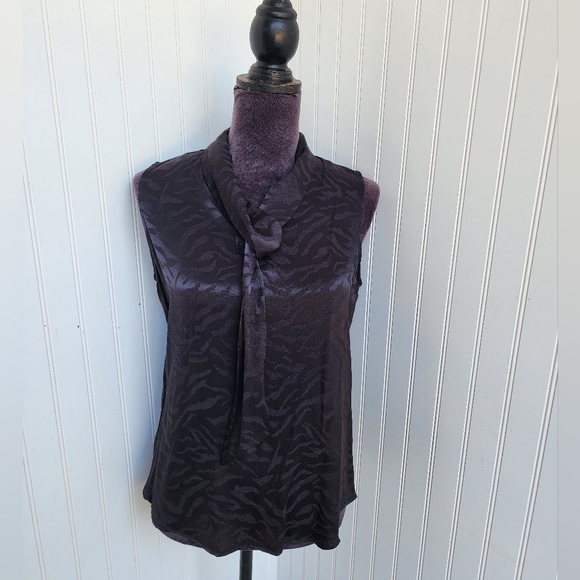 Calvin Klein Women Sleeveless Tank Top Black Laser Zebra Print Satin Tie VNeck S - Picture 1 of 11